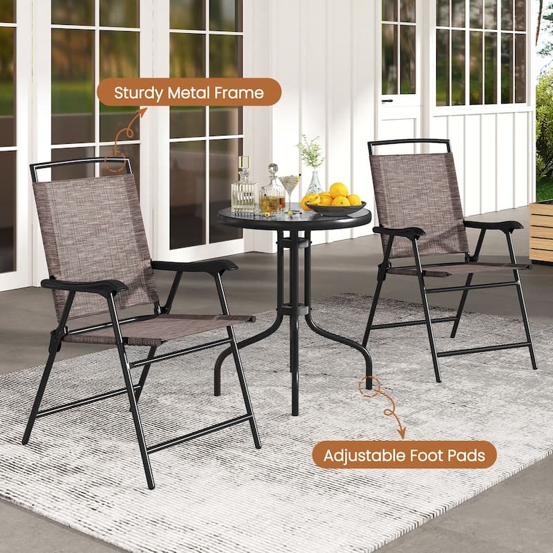 3 Pieces Modern Compact Patio Table with 2 Folding Chairs Set and Umbrella Hole for Small Spaces - 22" x 25.5" x 37"