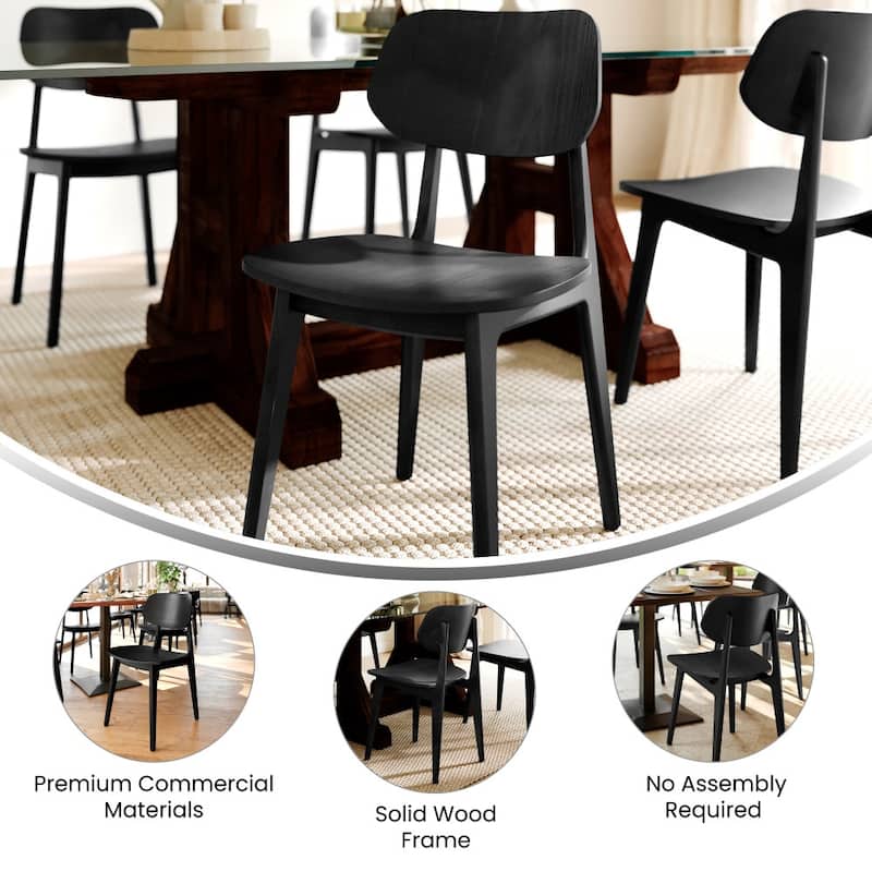 Set of 2 Commercial Solid Wood Dining Chair with Curved Backrest - 17.25"W x 20.75"D x 33.25"H