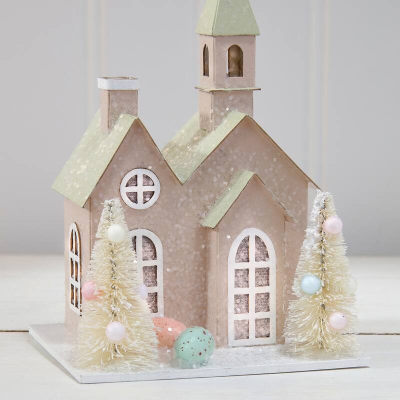 3.75" LED Spring Cardboard Easter House Set of 4