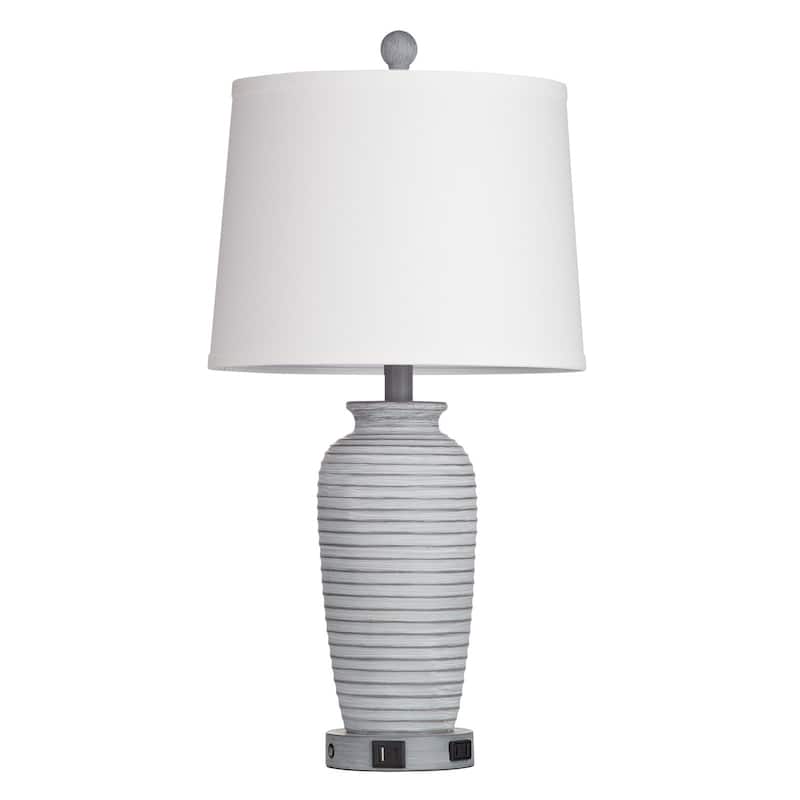 Set of 2 White Resin Table Lamps with 3-Way Dimmable Touch Control, USB/Type-C Ports, and AC Outlet - 13'' X 13'' X 25''