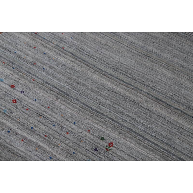 Hand Knotted Oriental 100% Wool Carpet Tribal Stripe Greys & Charcoal Gabbeh Area Rug - 12' 0'' X 9' 9''