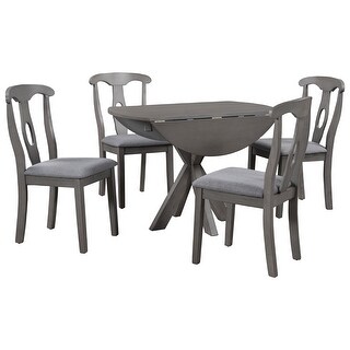 Drop Leaf Design 5-Piece Wood Round Dining Table Set with 4 Padded ...