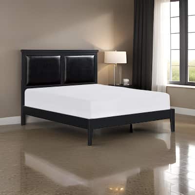 Brite Queen Size Bed, Black Faux Leather Upholstered Headboard, Low Profile