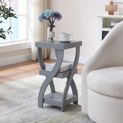 2 Tier Side End Table with Storage, Gray
