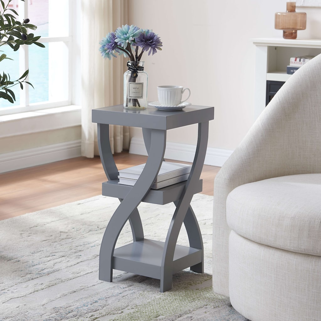2 Tier Side End Table with Storage, Gray