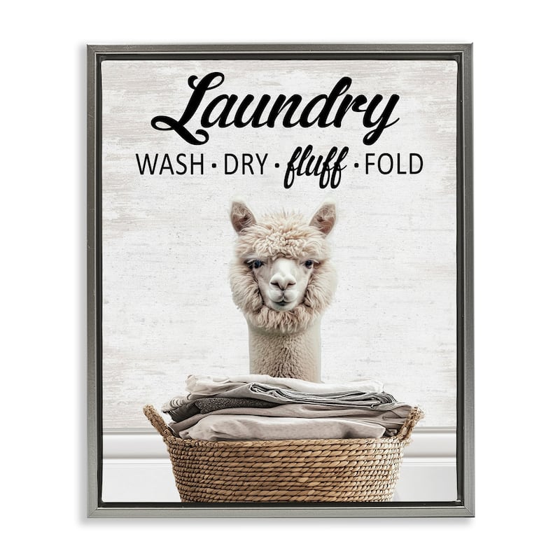 Stupell Wash Dry Fluff Laundry Framed Floater Canvas Wall Art Design By Lettered and Lined - 17 x 21 - Grey
