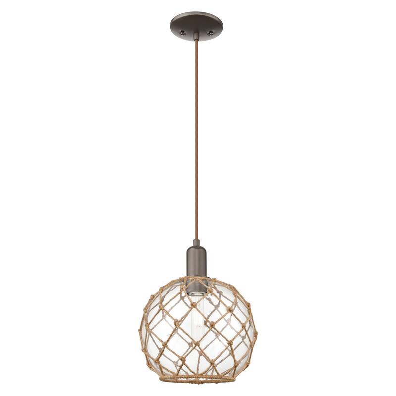 Innovations Lighting Endless Possibilities Arcadia - Farmhouse Rope - 1 Light 10" Cord Hung Mini Pendant - Clear Glass with Brown Rope/Oil Rubbed Bronze