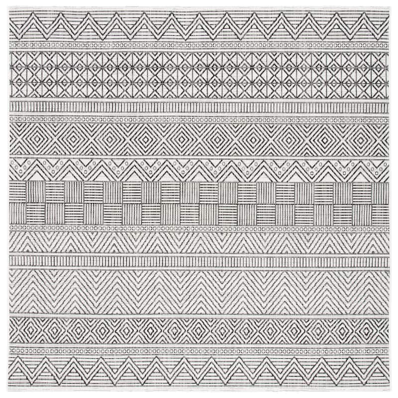 SAFAVIEH Courtyard Zorana Indoor/ Outdoor Waterproof Patio Backyard Rug - 6'7" x 6'7" Square - Ivory/Black