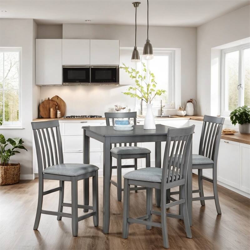 5-piece Wood Dining Counter Height Table and Chair Set