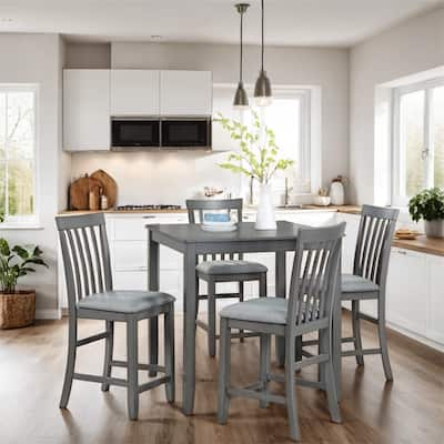 5-piece Wood Dining Counter Height Table and Chair Set