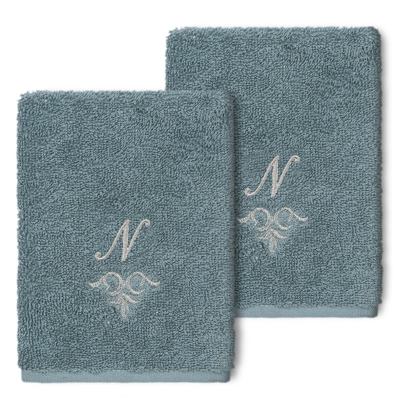 Authentic Hotel and Spa 100% Turkish Cotton Monica 2PC Embellished Washcloth Set - N - Teal