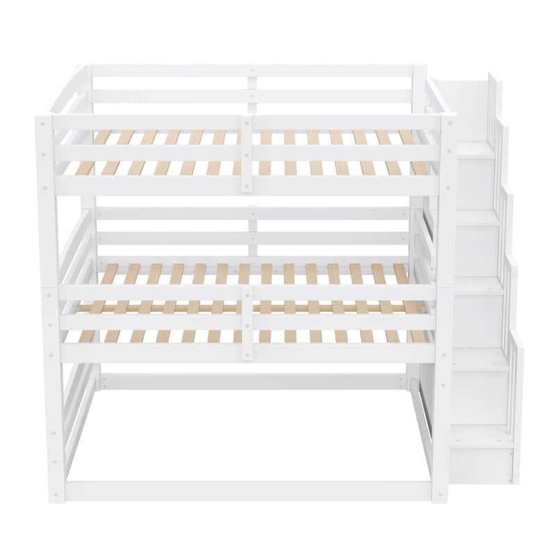 Full Size Triple Bunk Bed with Storage Staircase, Separate Design for Multiple Sleepers