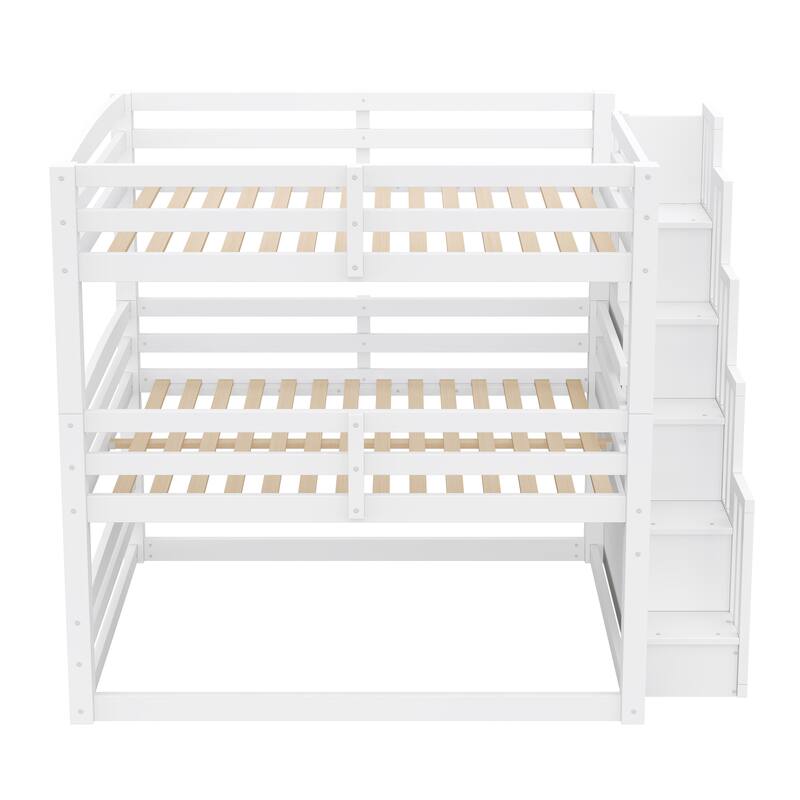 Roomfitters Full Triple Bunk Bed with Storage Staircase, Separable Design