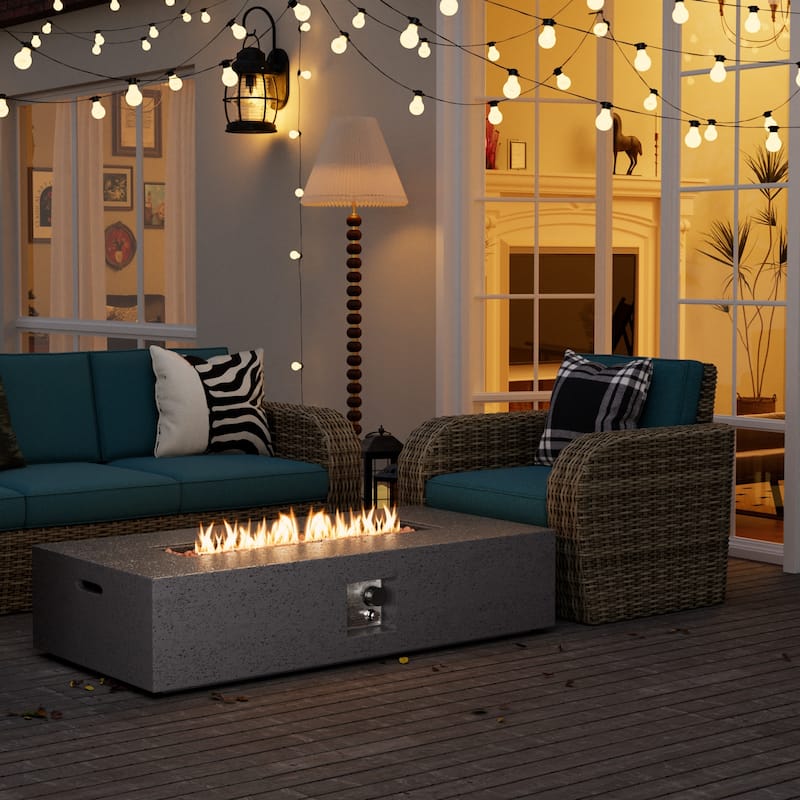 COSIEST Outdoor Rectangle Concrete Fire Pit Table (50,000 BTU)