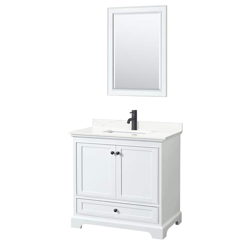 Wyndham Collection WCS202036S-QTZ-UNSM24 Deborah 36" Free Standing - White / Giotto Quartz Top / Matte Black Hardware