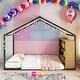 preview thumbnail 1 of 25, Full Size House Bed with Roof and LED Lights,Kids Bed Design Black