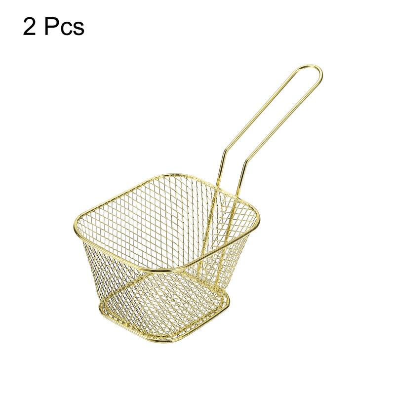 Mini Square Fry Basket Reusable Holder Fry Chip Basket 4.13x3.39x2.48Inch Gold