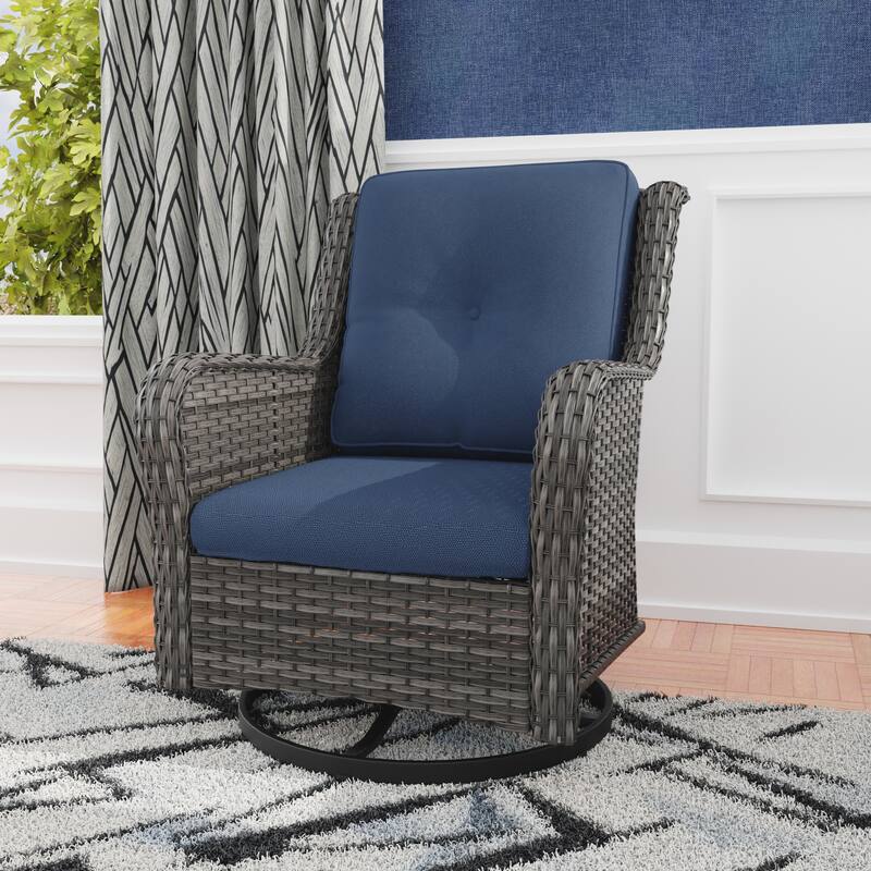 Cozywor Brown Wicker Patio Swivel Rocking Chair