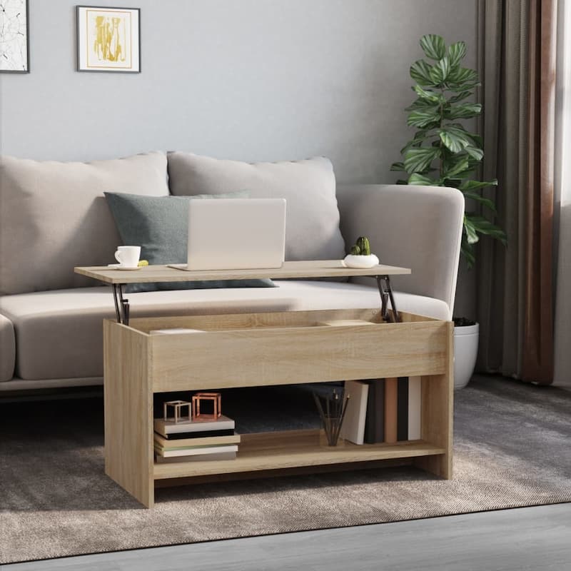 vidaXL Coffee Table Lift Top End Table Accent Side Sofa Table Engineered Wood - 40.2" x 19.7" x 20.7" - Sonoma oak