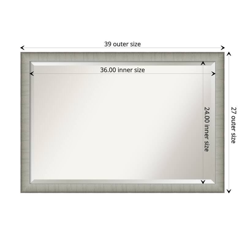 Beveled Bathroom Wall Mirror - Elegant Frame - Outer Size: 39 x 27 in - Elegant Brushed Pewter Narrow