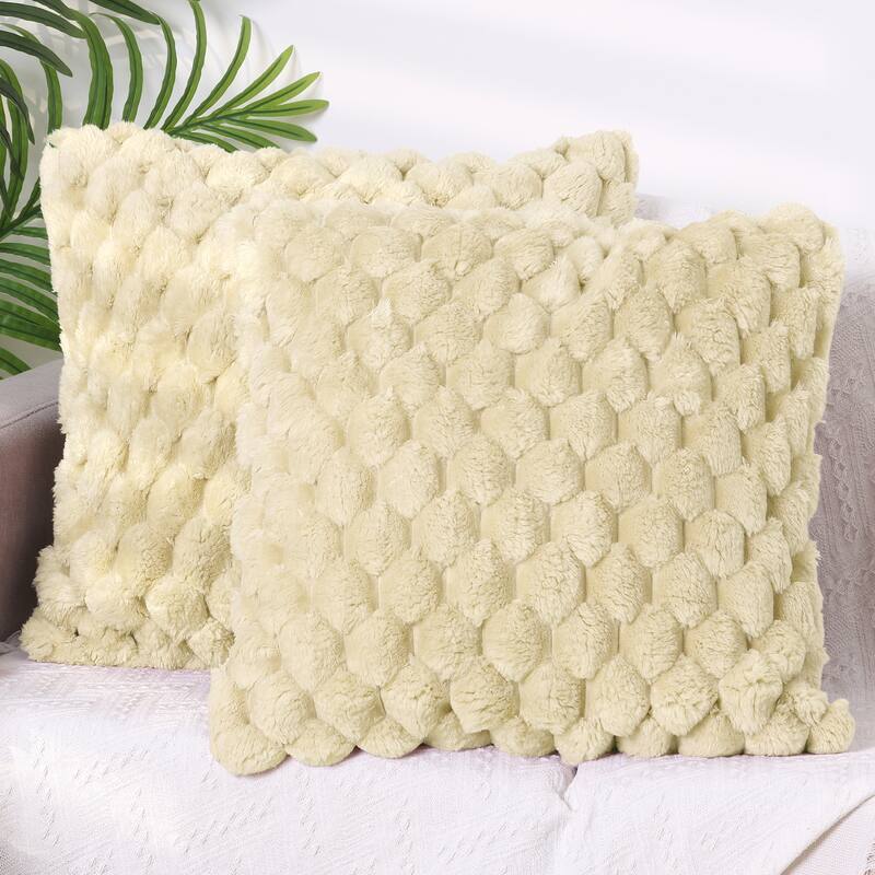 2 Pack Soft Throw Pillow Covers Decorative Fuzzy Plush Cushion Covers - Beige - 18 x 18 Inch