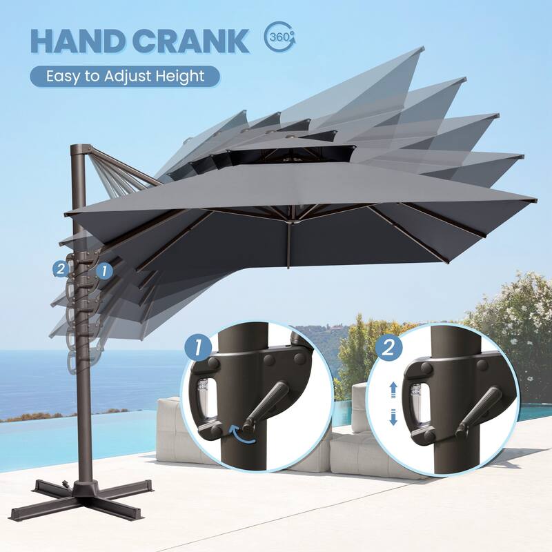 10 x 13 Feet Double Top Rectangular Patio Offset Cantilever Umbrella Aluminum with Crank