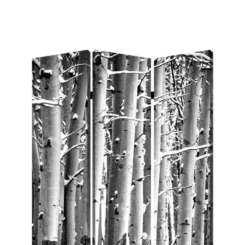 3 Panel Canvas Foldable Screen with Birch Print, Black and White - 6 x 12