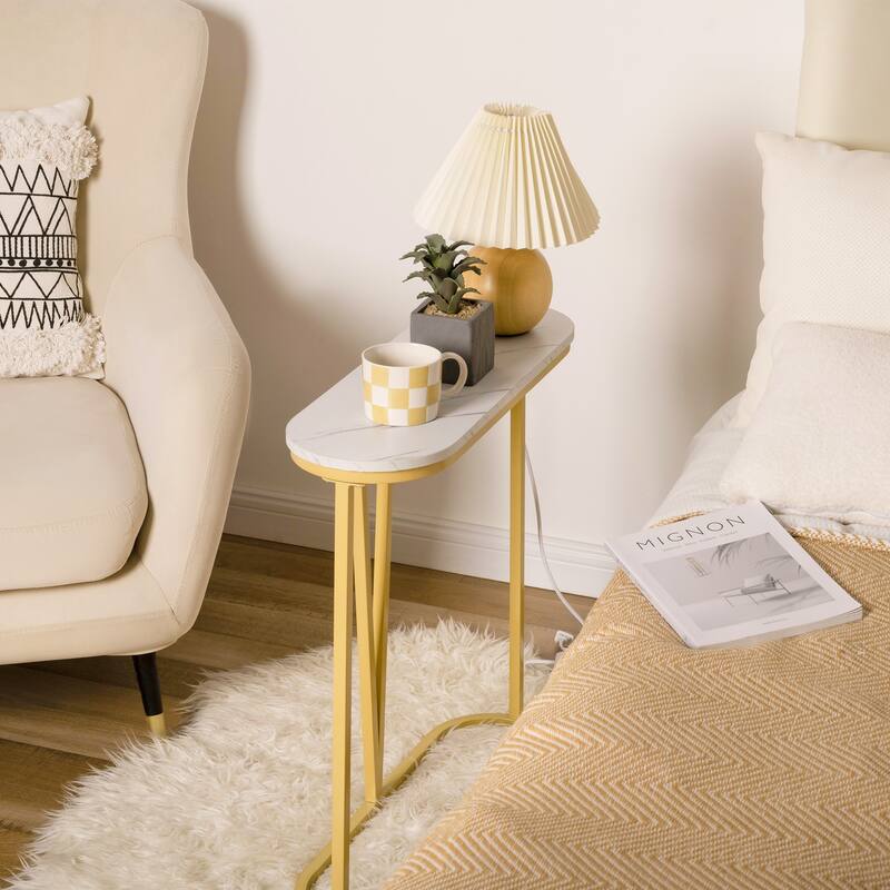 Narrow End Table with Shelf for Small Space