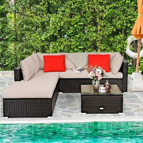 Shop Costway 6pcs Outdoor Patio Rattan Furniture Set Cushioned Sectional Overstock 15943336