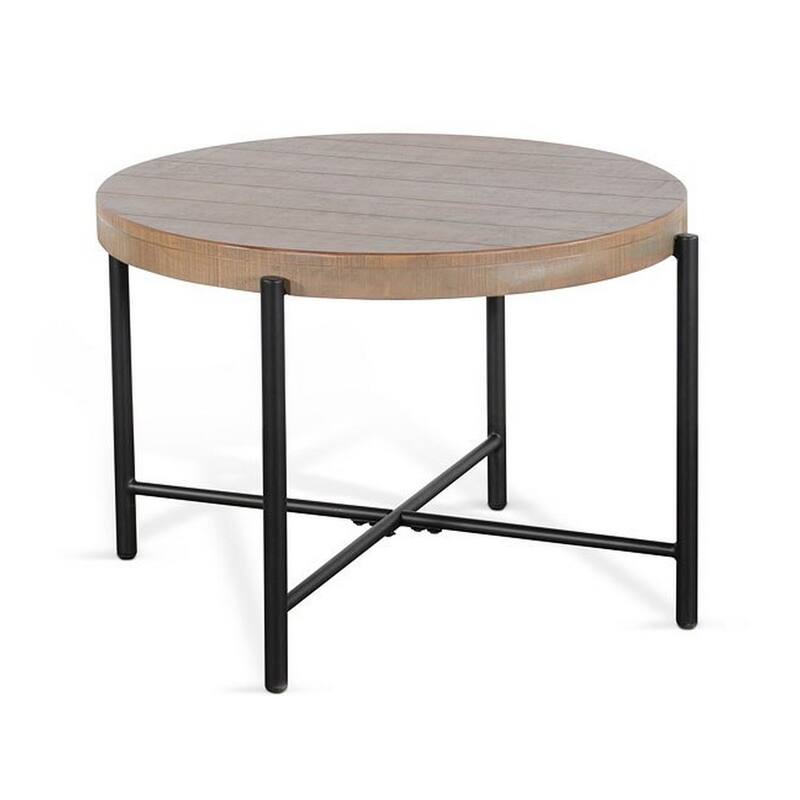 Reena End Table, Light Brown Mahogany, Black Metal, Round 28 Inch