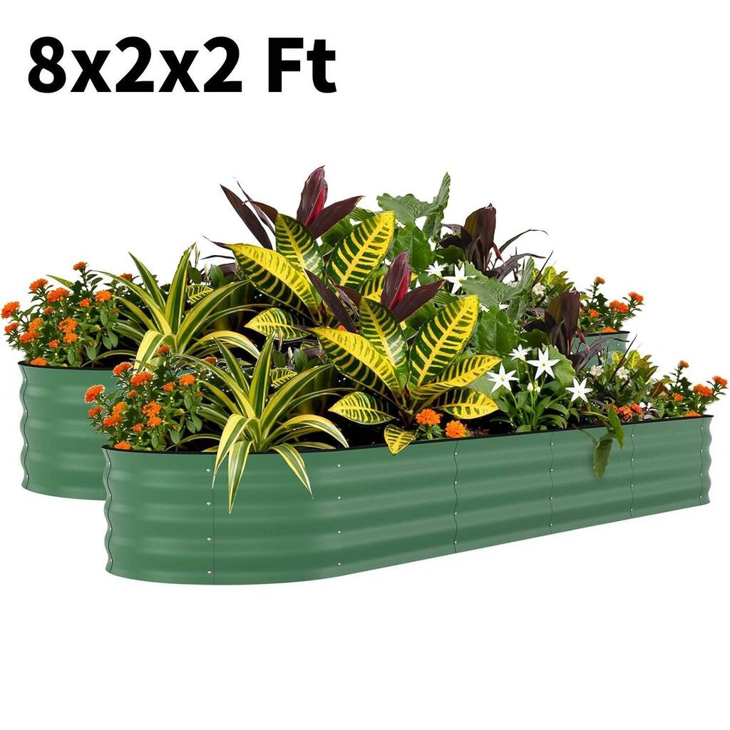 2 PCS 8x2x2 FT Galvanized Steel Raised Garden Bed, Planter for Vegetables, Flowers with Anti-Cut Strips - N/A