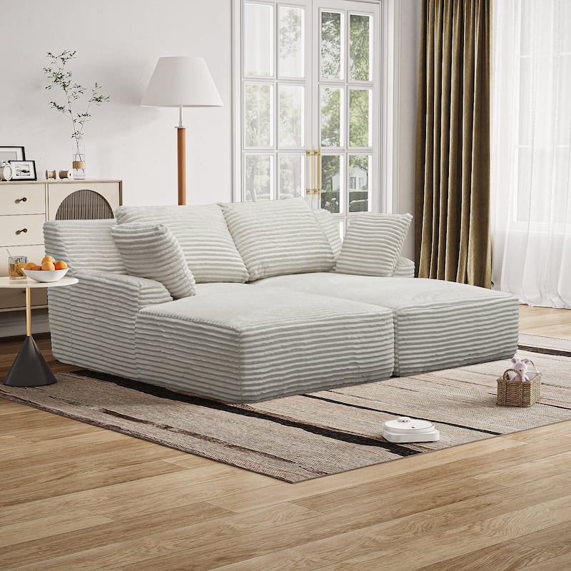 GDFStudio - Corduroy 2-Seater 77.8" Oversized Cloud Modular Double Chaise Lounge