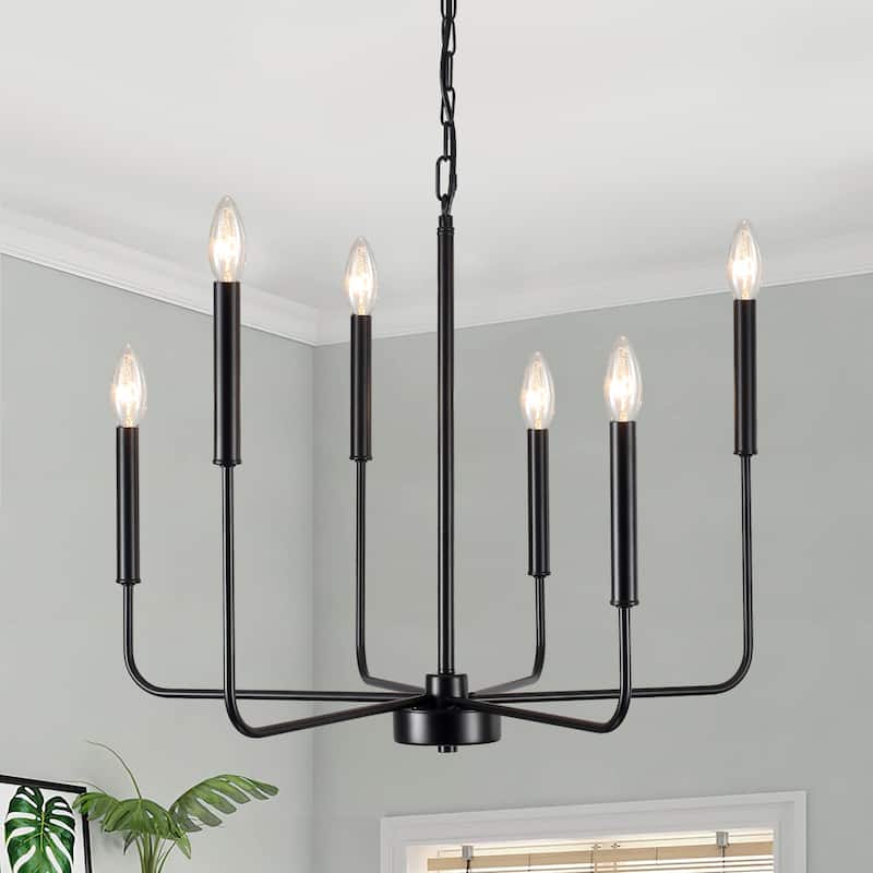 Farmhouse 6-Light Classic Metal Chandelier, Candle Style Chandelier for Dining Room Living Room Bedroom Kitchen
