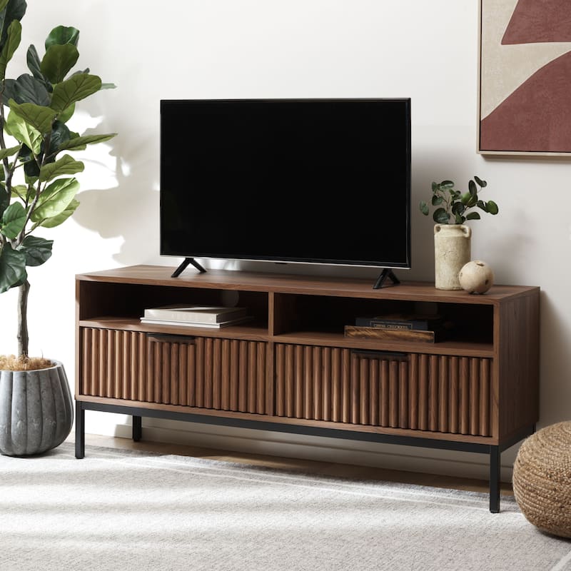 SAFAVIEH Lylia 2-Drawer 2-Shelf Entertainment Media Stand (Fits up to 65" Flatscreen TV) - 60.4 in. x 15.6 in. x 24.8 in.