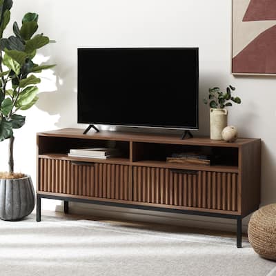 SAFAVIEH Lylia 2-Drawer 2-Shelf Entertainment Media Stand (Fits up to 65" Flatscreen TV) - 60.4 in. x 15.6 in. x 24.8 in.