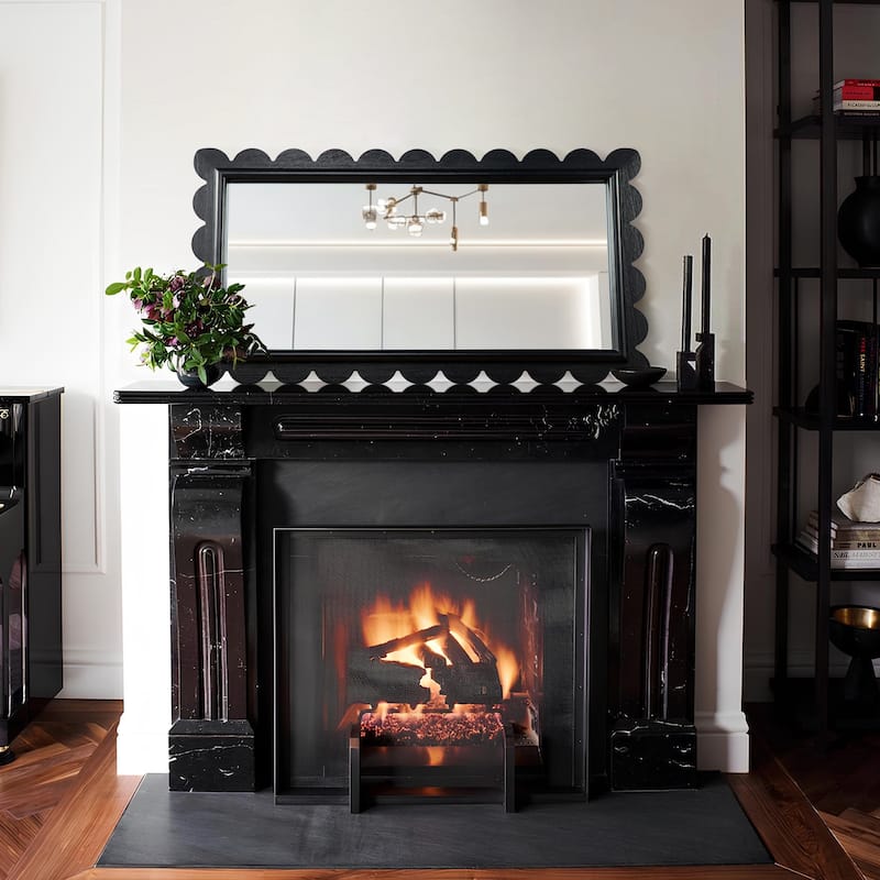 Glitzhome 42.5"H Modern Black Wood Frame Wavy Rectangle Wall Mirror - 22.75"L x 42.5"H