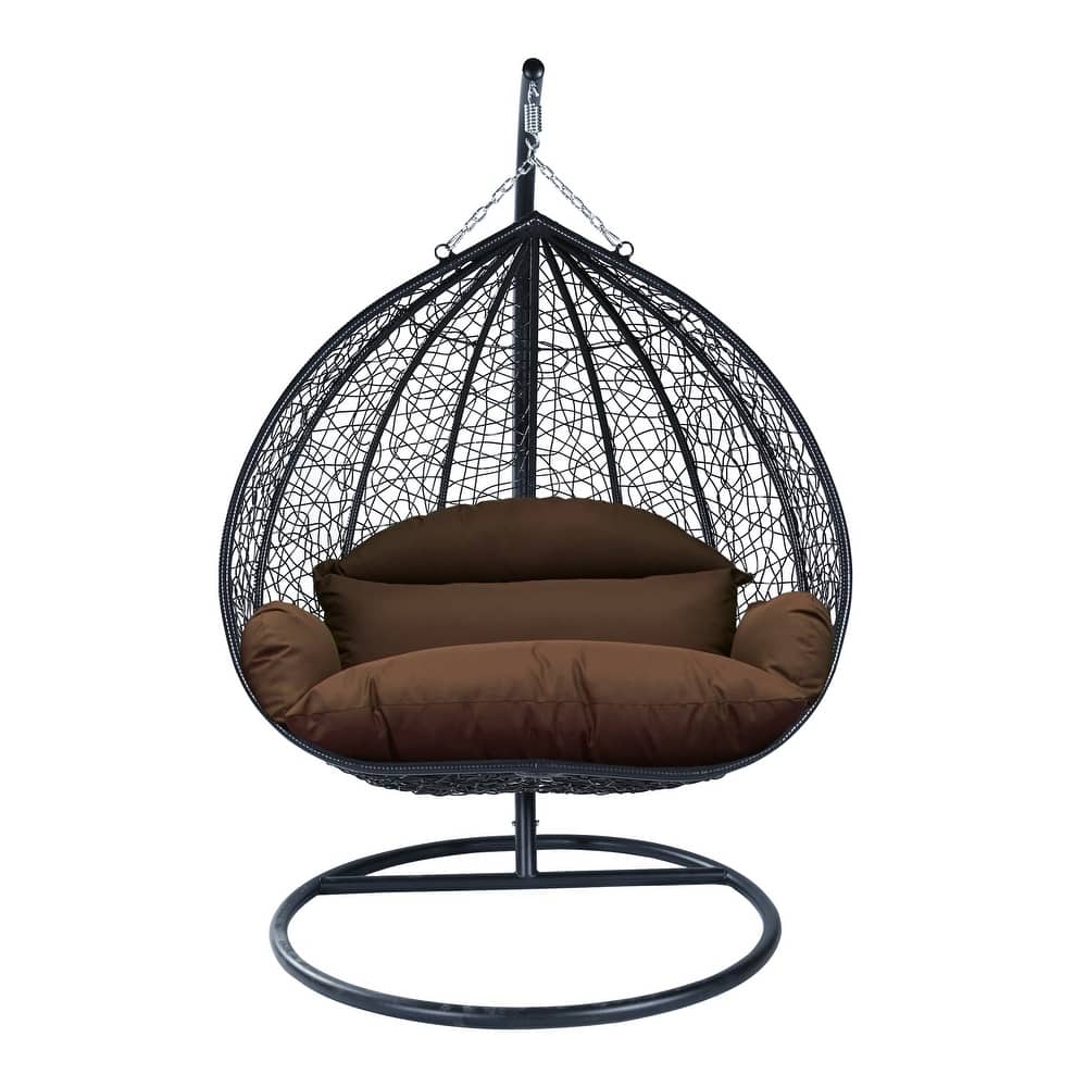 2-Person Outdoor Hanging Egg Chair with Teardrop Frame, Weather-Resistant Cotton Cushioned Seat for Patio and Indoor Use