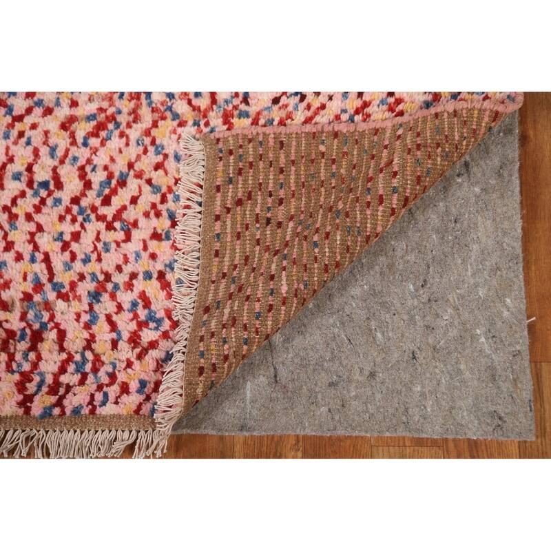 Hand Knotted Oriental 100% Wool Carpet Modern Checkered Pink Moroccan Area Rug - 8' 2'' X 5' 5''