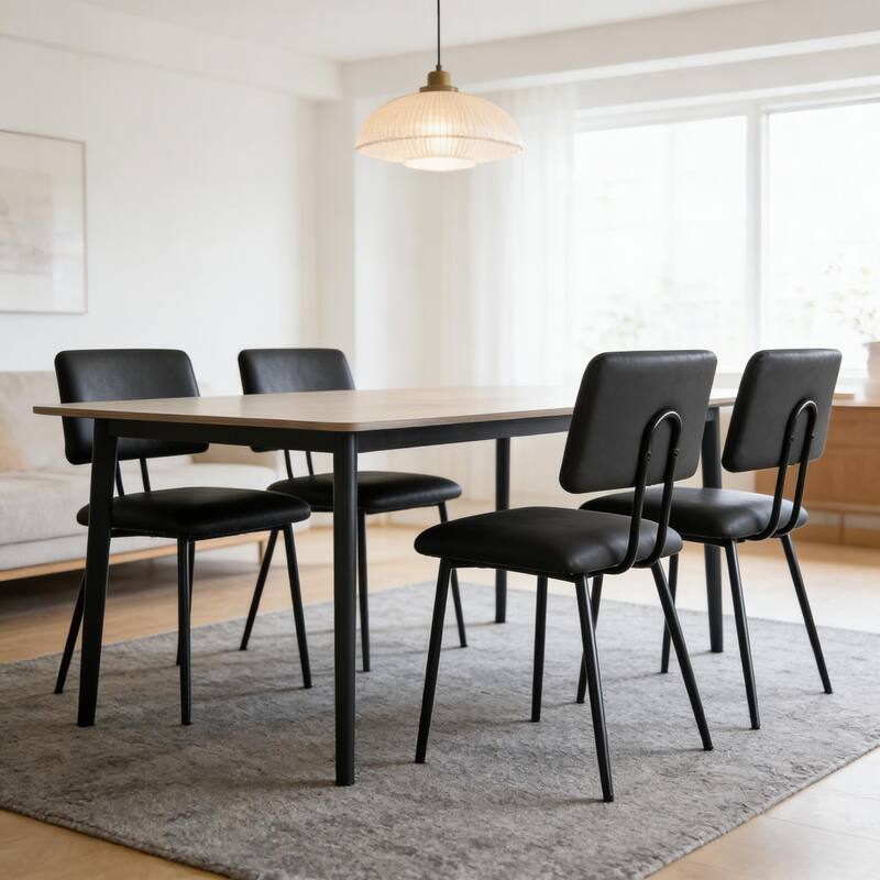 VECELO PU Leather Dining Chairs 2/4-Pack X-Back Side Chairs with Gold/Black Legs for Living room Bedroom Study Kitchen - Set of 4 - Black