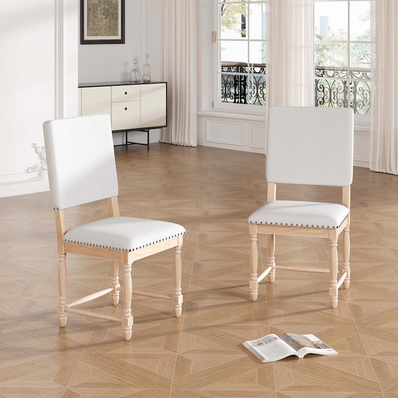 Vintage Traditional 2-Piece Upholstered Dining Chairs with Padded Backs, Cream