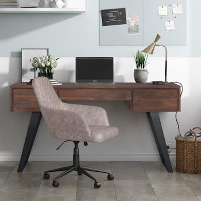 WYNDENHALL Mitchell SOLID ACACIA WOOD Modern Industrial 60 inch Wide Desk with Deep Drawers in Distressed Charcoal Brown