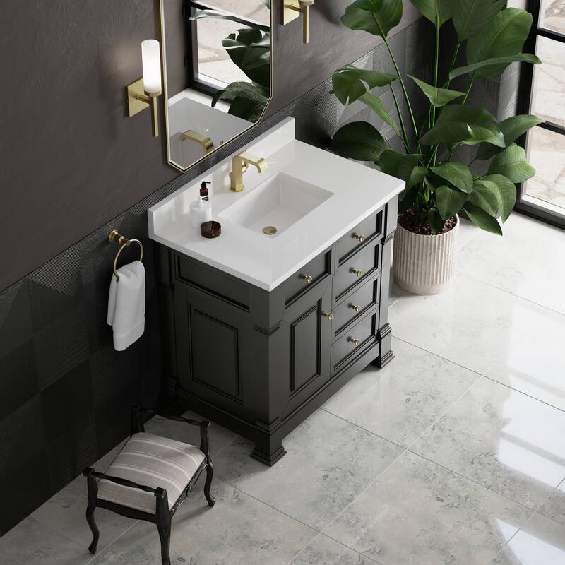 Brookfield 36" Single Vanity, Black Onyx - White Zeus - Single Hole