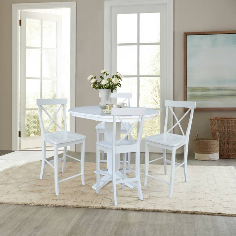 36 in Round Counter Height Extension Dining Table with 12 in Leaf and Stools