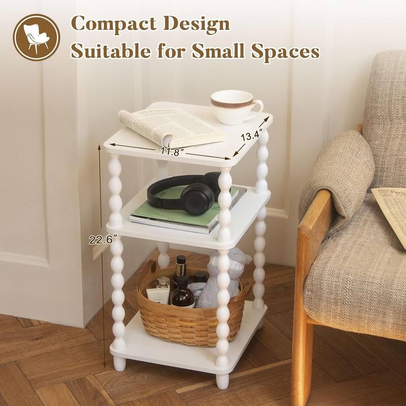 Small End Table with Storage Shelf Vintage Nightstand Bedside Table