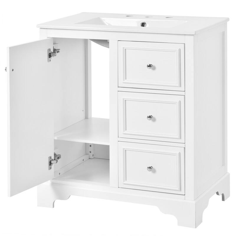 30-Inch Bathroom Vanity with Ceramic Sink, 3 Drawers and Adjustable shelves