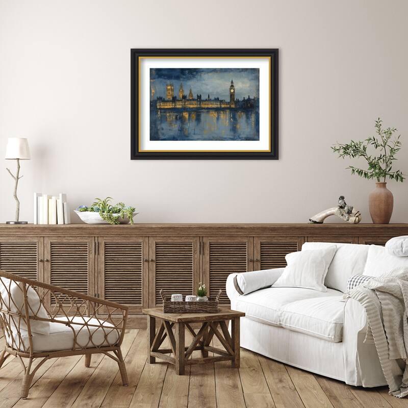 Cityscape at Night by Tradelink inhouse artist Wood Framed Wall Art Print - Sierra Black Brown