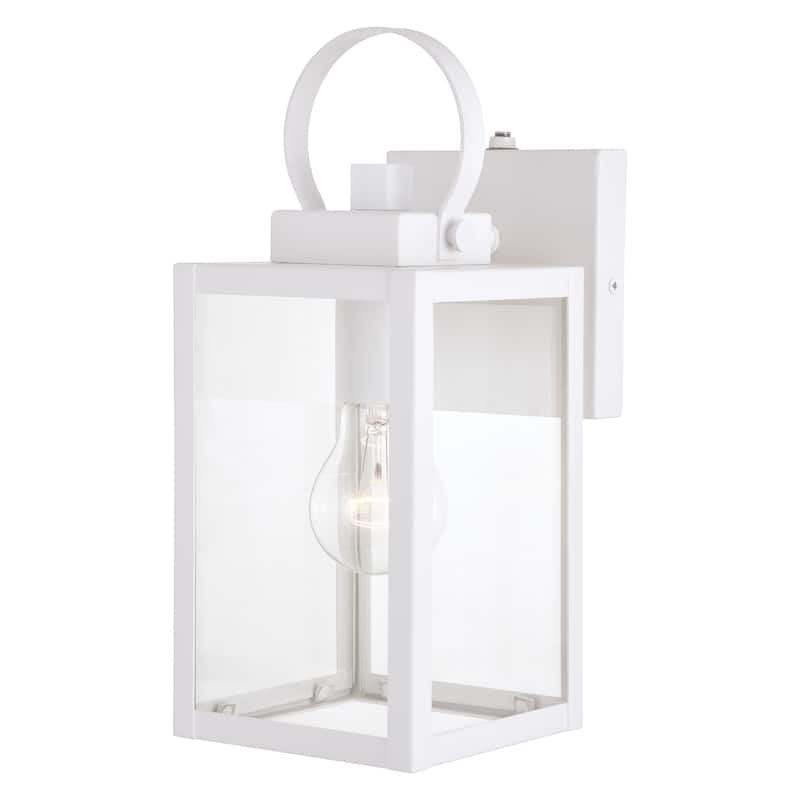 Medinah 1 Light Dusk to Dawn Outdoor Wall Lantern Clear Glass - Textured White - 5-in W x 12.25-in H x 6.5-in D