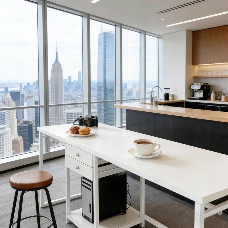 Extra-Large 2-Person Office Desk with Drawers, Open Shelf and Steel Frame