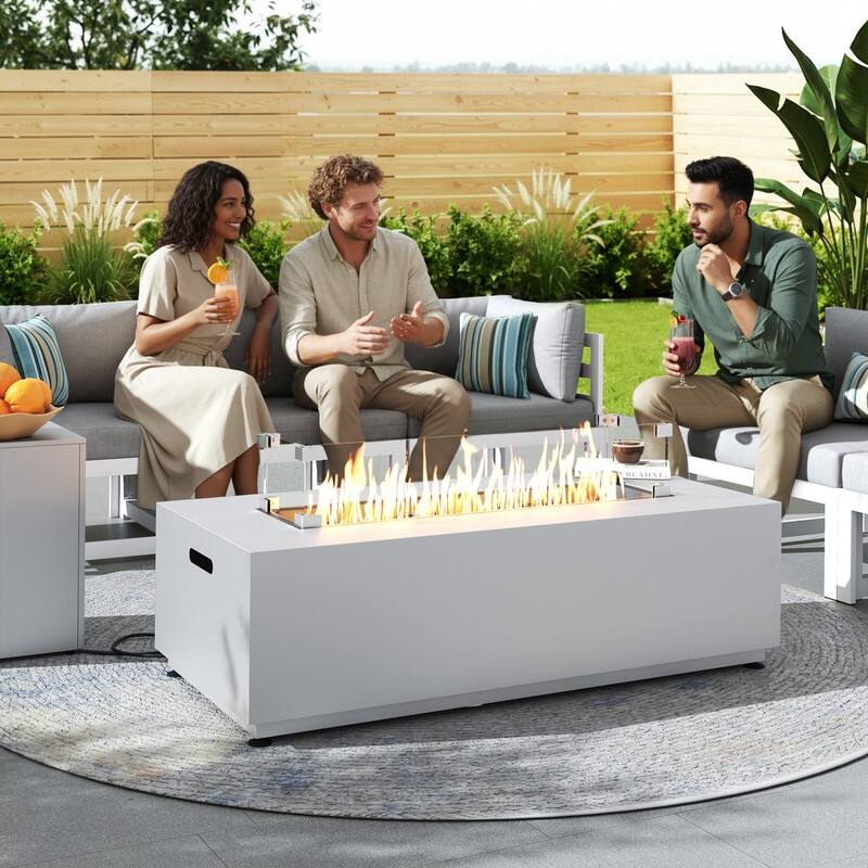 FINCATI Propane Fire Pit Coffee Table, Rectangle Natural Gas Outdoor Fire Pit Modern Gas Firepit, 42'' Fire Pit Table