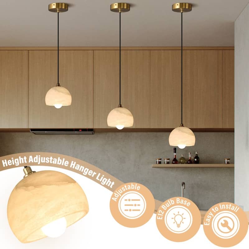 Alabaster Pendant Light for 7.9" Spanish Marble Shade Hanging Light Fixture